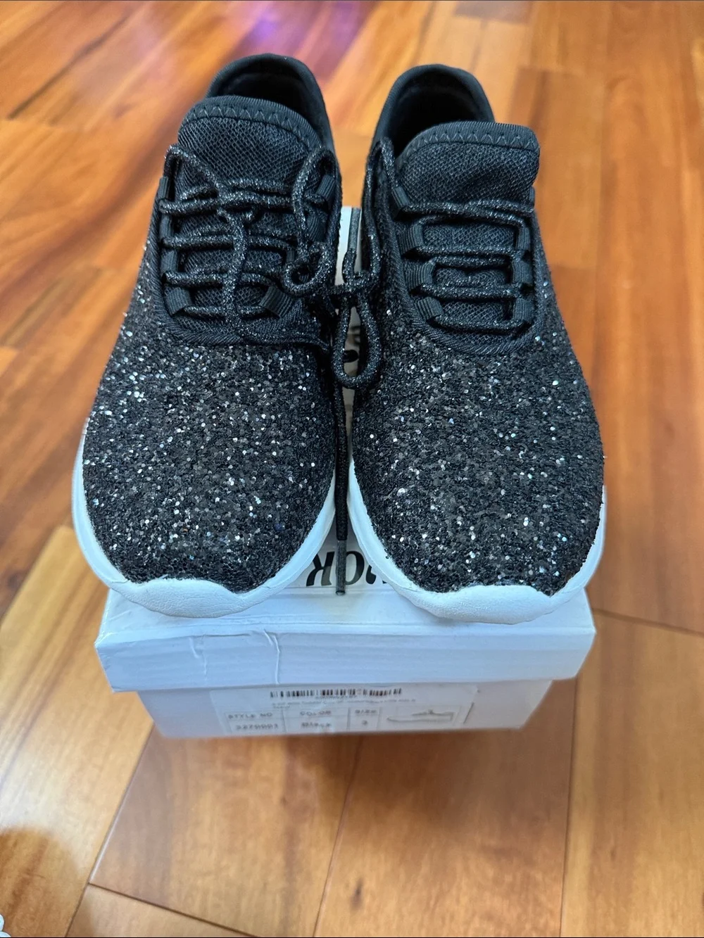 Black Glitter Girls Sneaker with White Sole